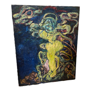 1980s Large Vintage Oil on Canvas Abstract Female Nude With Nice Textures & Colors