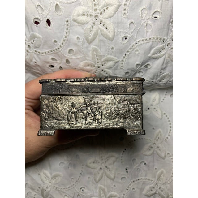 Antique Silver Plated Trinket Box Court Scenes and Elephants Made in