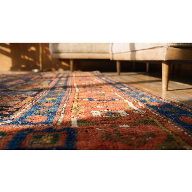 1930s Blue Navy Geometric Tribal Antique Persian Kurdish Rug 4'9" X 6'10" Hand Knotted Wool Carpet For Sale In New York - Image 6 of 8