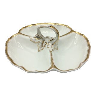 K P M Divided Dish With Gold and Acanthus Leaves Handle Antique For Sale