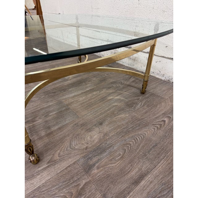 Vintage Hollywood Regency Brass Coffee Table With Beveled Glass Top For Sale - Image 11 of 13