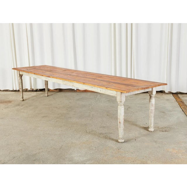 Farmhouse Country American Painted Pine Farmhouse Dining Table For Sale - Image 3 of 13