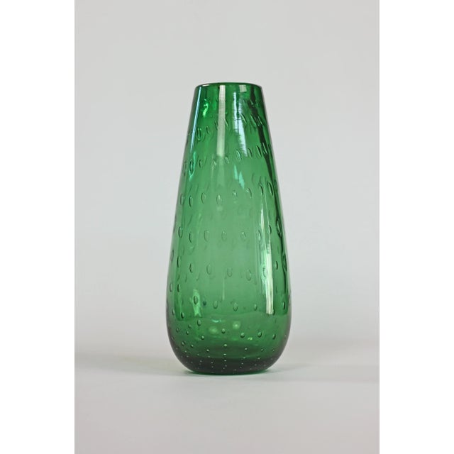 Bottle Green Vintage Controlled Bubbles Art Glass Vase For Sale - Image 8 of 8