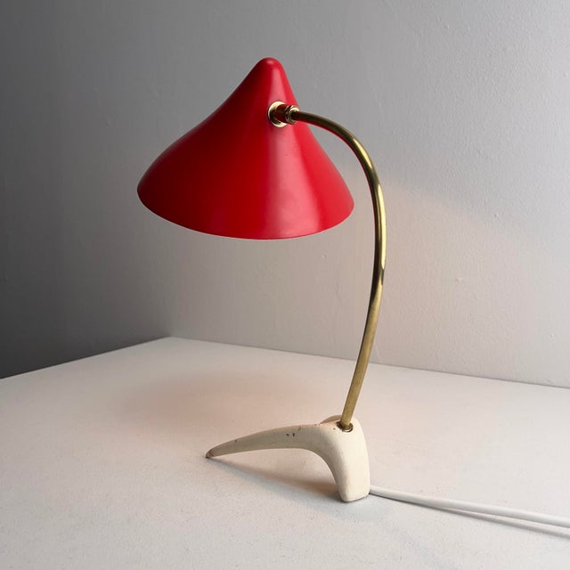 Gold Red Table Lamp with White Crows Foot by Cosack, Germany, 1950s For Sale - Image 8 of 14