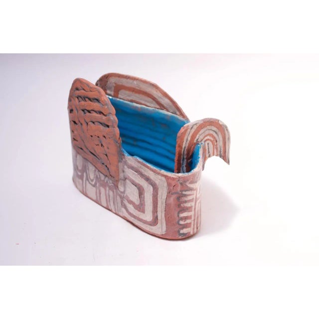 Crude Terracotta Catch-All / Vase With Applied Details Signed For Sale - Image 13 of 13