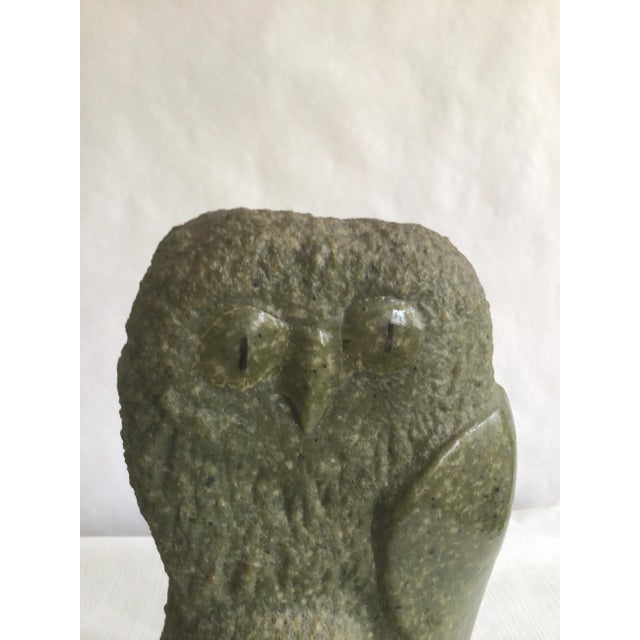 1960s Green Marble Owl Sculpture on Composition Base For Sale - Image 4 of 11