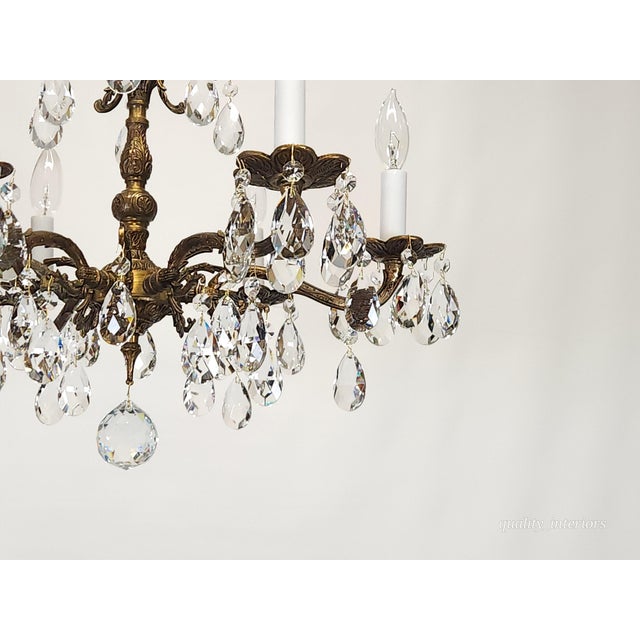 Metal Vintage 6 Arm 6 Light Dark Patina Swanky Brass Cut Lead Glass Crystal Chandelier For Sale - Image 7 of 12