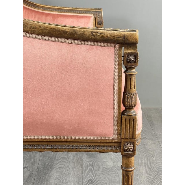 Wood 20th Century Louis XVI Style Sofa in Carved Wood and Velvet For Sale - Image 7 of 13