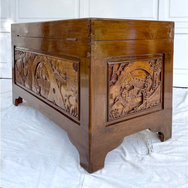 Vintage Chinese Intricately Carved Wood Camphor Chest For Sale - Image 11 of 13
