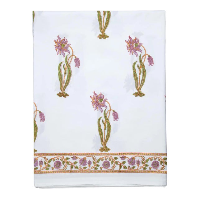 Florence Fitted Sheet, Queen - Lilac & Green For Sale