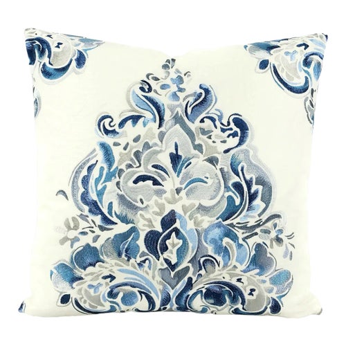 Contemporary Lee Jofa Holi Emb in Blues Pillow Cover