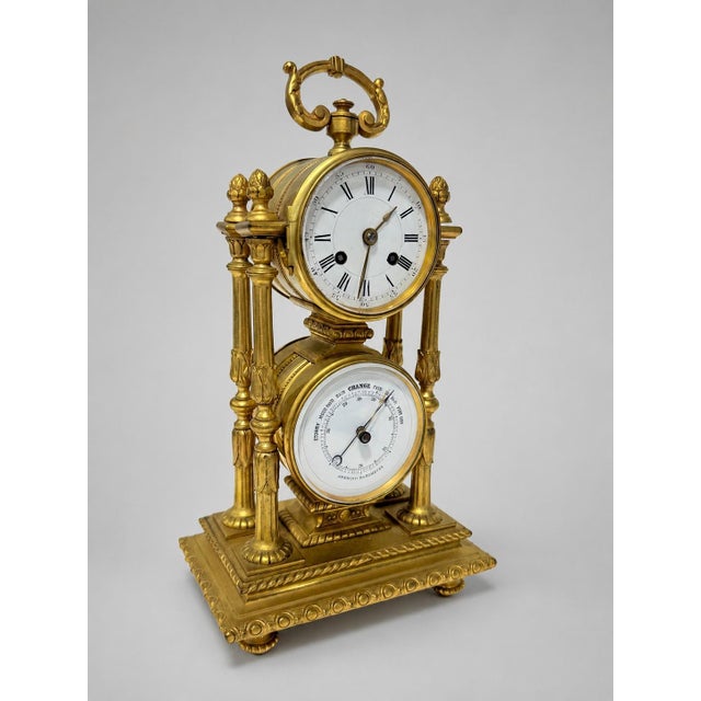French 19th C. French Gilt Bronze Honoré Pons Médaille D’Or Clock and Aneroid Barometer For Sale - Image 3 of 10