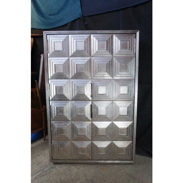 Late 20th Century Lexington Ariana Sanremo Silver Leaf Divided Clothing Armoire Cabinet For Sale - Image 11 of 14
