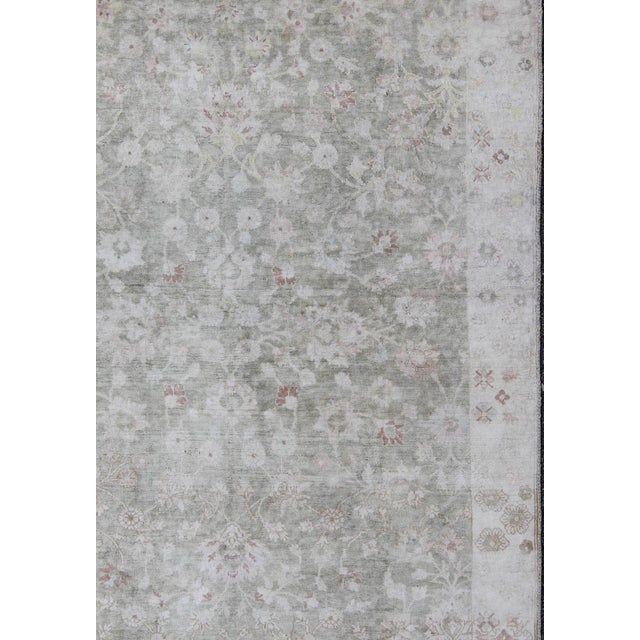 1930's Vintage Turkish Muted Oushak With All-Over Floral Design and Border For Sale - Image 4 of 10