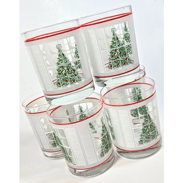 White Christmas Tree Double Old Fashioned Glasses- Set of Eight For Sale - Image 8 of 11
