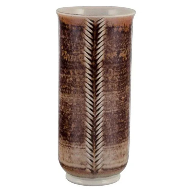 Höganäs, Sweden. Large unique ceramic vase. Modernist design. 1960s/70s. Glaze in brownish tones. Marked. Perfect...