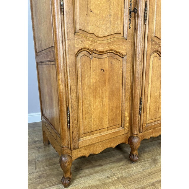 Wood Vintage French Louis XVI Style Wardrobe in Oak For Sale - Image 7 of 15