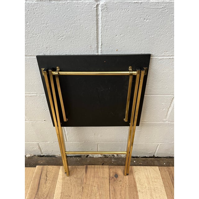 Vintage Set of Brass and Faux Tortoise Snack Tables With Stand For Sale - Image 10 of 10