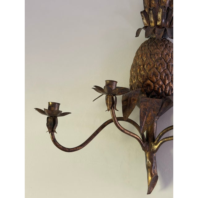 Vintage Italian Tole Iron Pineapple Four-Light Wall Sconce With Copper-Tone Finish For Sale - Image 9 of 12