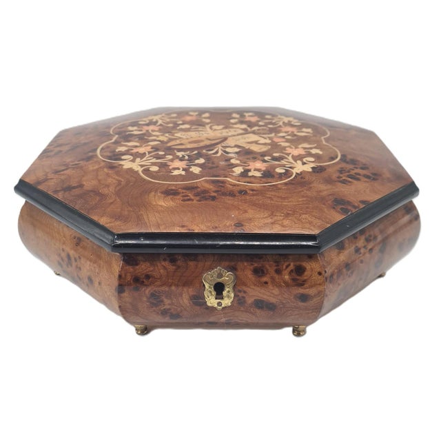 Large Music Box in Marquetry and Burl Veneer, Italy, 1960s-1970s For Sale - Image 11 of 11