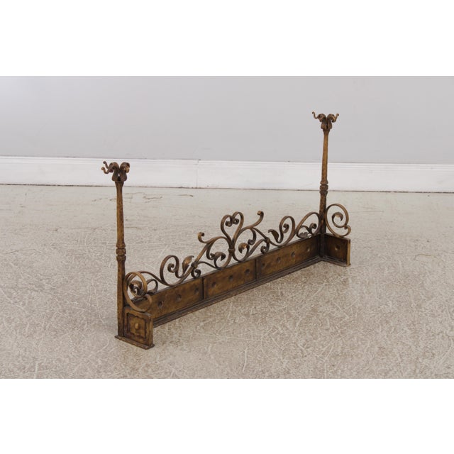 Gold Finish Iron Gothic Fireplace Fender Set For Sale - Image 12 of 13