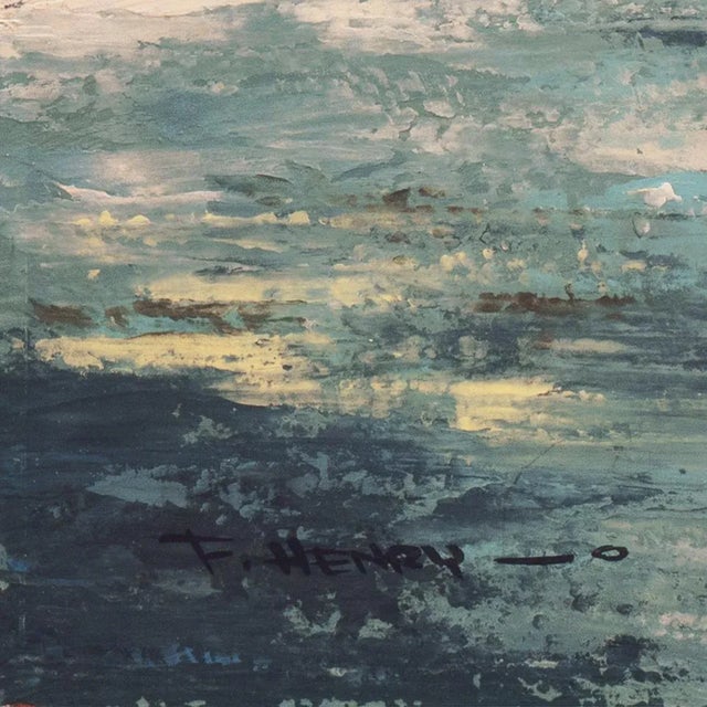 Signed lower left, 'F. Henry' and painted circa 1965. An Impressionist-style oil on board cityscape showing a view of...