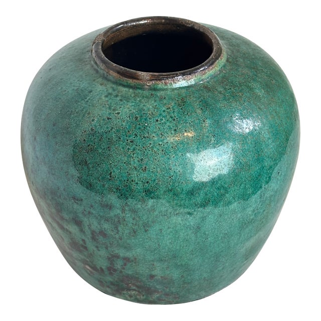 Mid 20th Century Green Chinese Pottery Oil Jar For Sale
