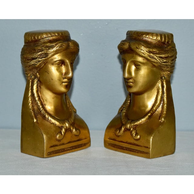 Late 19th Century Antique Brass Ormolu Mounts French Empire Female Figure Caryatid Bust Pair For Sale - Image 5 of 12
