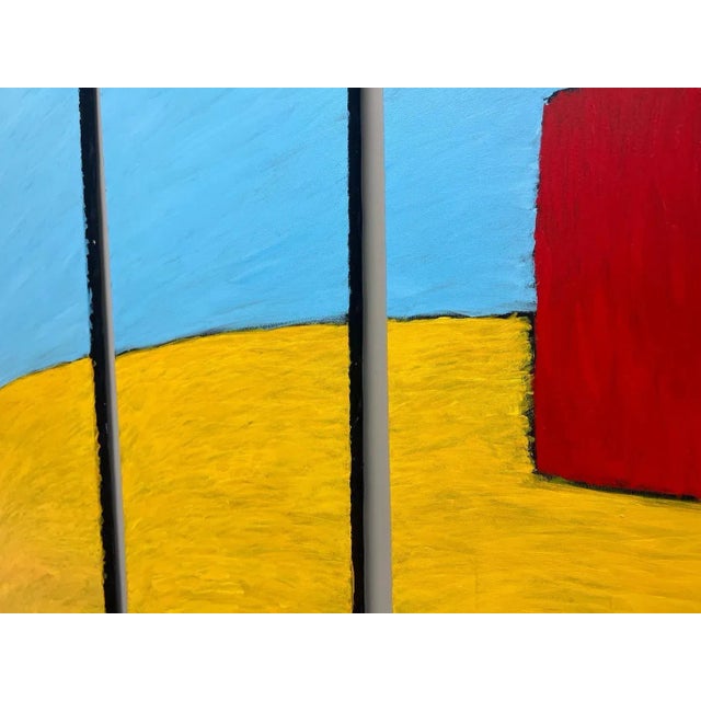 Abstract Contemporary, Three Panel Geometric Abstract Acrylic Painting, Signed, Dated For Sale - Image 3 of 5