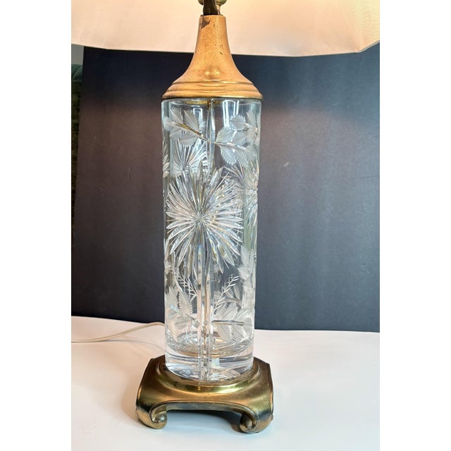Mid-20th Century Signed Dresden German Cut Crystal & Brass Hollywood Regency Table Lamp For Sale - Image 11 of 12