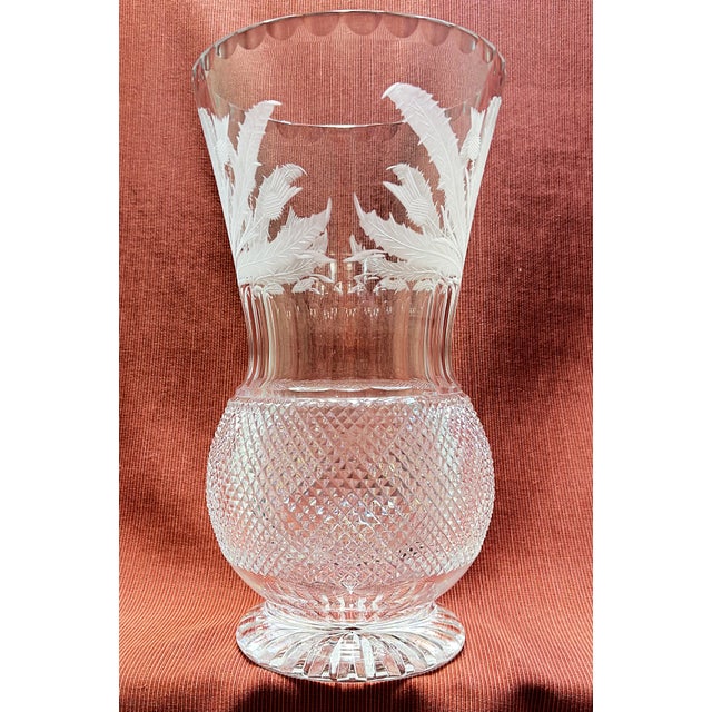 Glass Scottish Edinburgh Crystal 10" Flower Vase in Thistle Cut Pattern For Sale - Image 7 of 17