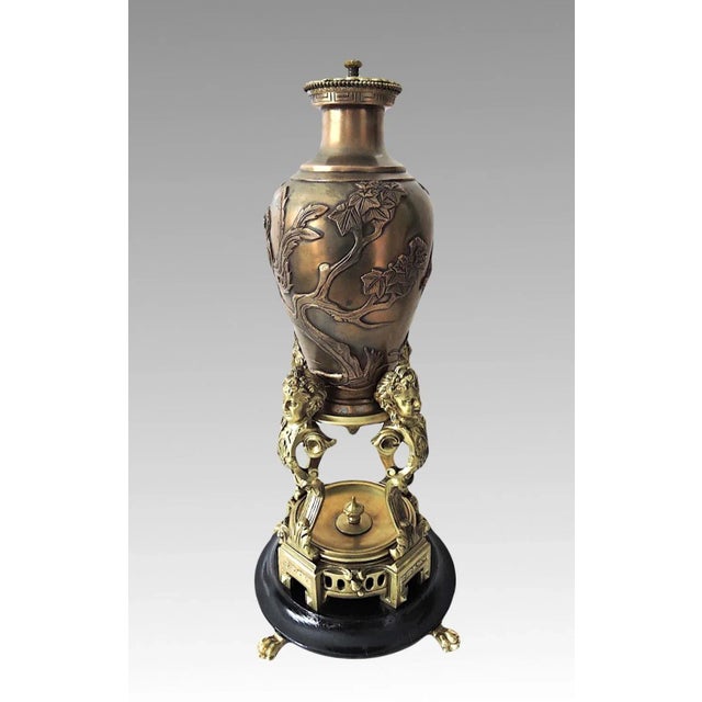 Messenger Phipson Antique Side or Occasional Table, Japanese Meiji Bronze With Cherubs (Putti), Glass & Gilt Top - England For Sale - Image 4 of 11