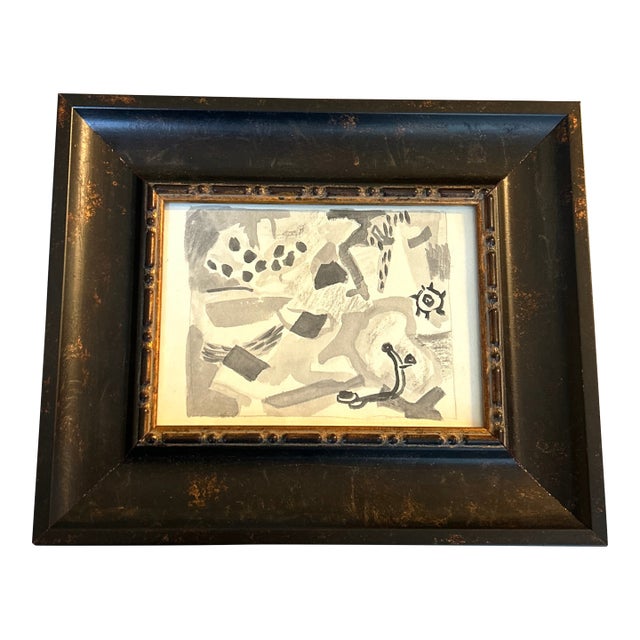 1950’s Original Black and White Abstract Expressionist Watercolor Painting For Sale