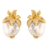 Late 20th Century Massive 18k Pearl Earrings, A Pair For Sale