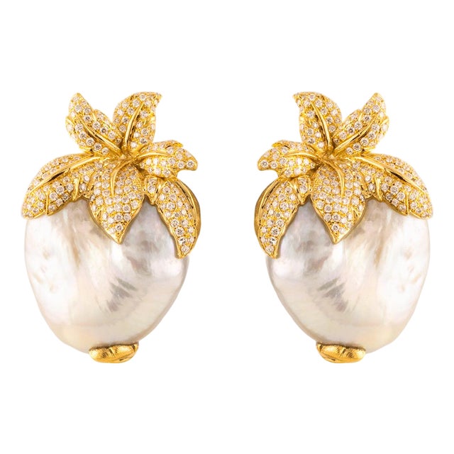 Late 20th Century Massive 18k Pearl Earrings, A Pair For Sale