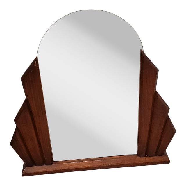 1930s Art Deco Tabletop Mirror in Wood and Glass With Oval Mirror
