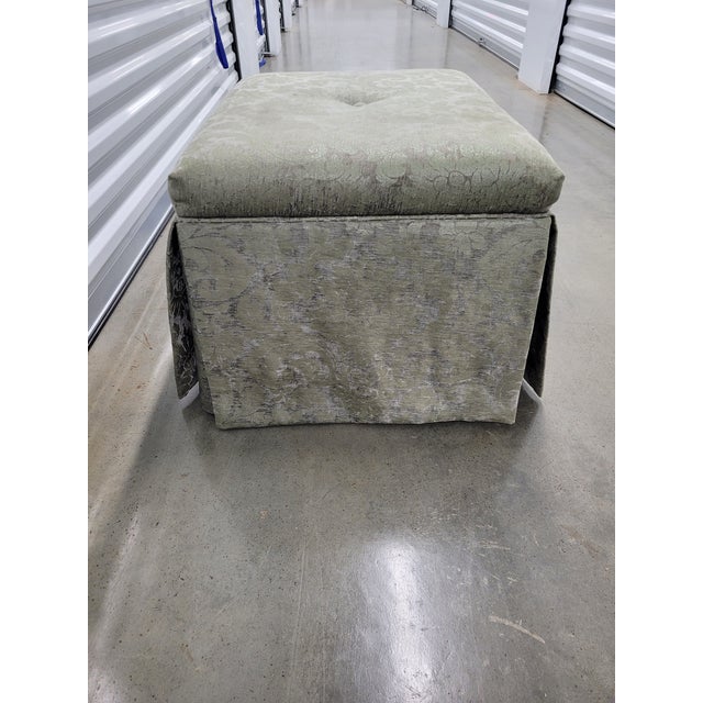 Vintage Silver Gray Velvet Ottoman For Sale - Image 4 of 6