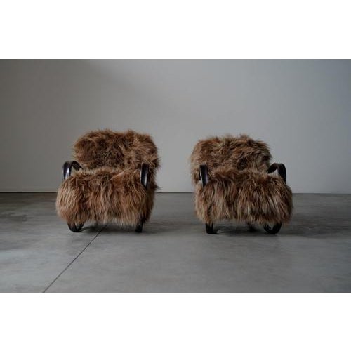 Lounge Chairs in Long Hair Sheepskin by Jindrich Halabala, Czech Republic, 1930s, Set of 2 For Sale - Image 6 of 15