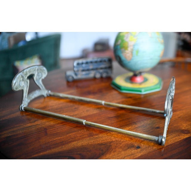 Brass 1910s Art Nouveau Brass Bookends Book Rack Adjustable Length Telescoping Judd Co. Twin Maidens Original Paint For Sale - Image 8 of 10