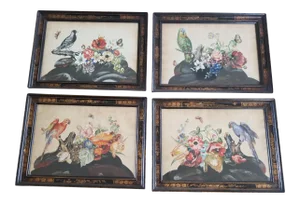 Set of Four Chinoiserie Framed Bird Paintings