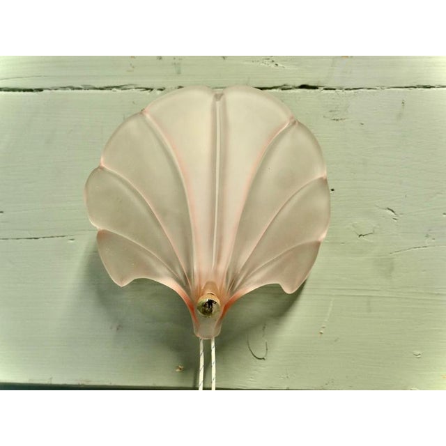 Art Deco French Pink Glass Shell Wall Lights, 1980, Set of 2 For Sale - Image 6 of 8