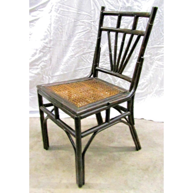 1950s Burnt Bamboo Cane Seat Dining Chairs- Set of 4 For Sale - Image 14 of 18