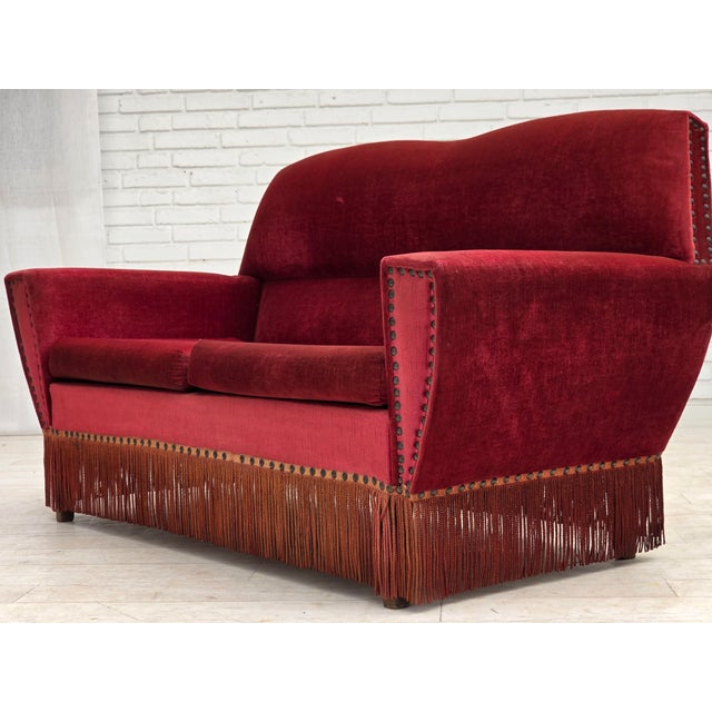 Danish 2-Seater Sofa in Red Furniture Velour, 1970s For Sale - Image 12 of 14