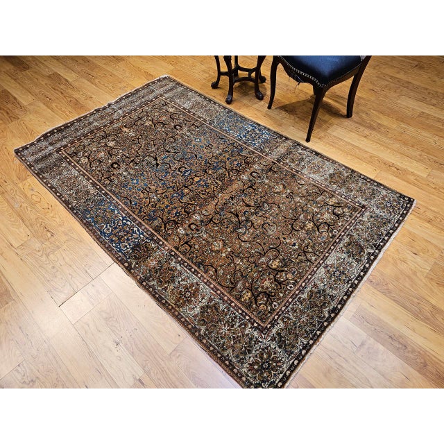 19th Century Persian Farahan Rug, Hand-Knotted Wool, Allover Floral Pattern, Camelhair & Blue, 5x7 For Sale - Image 12 of 18