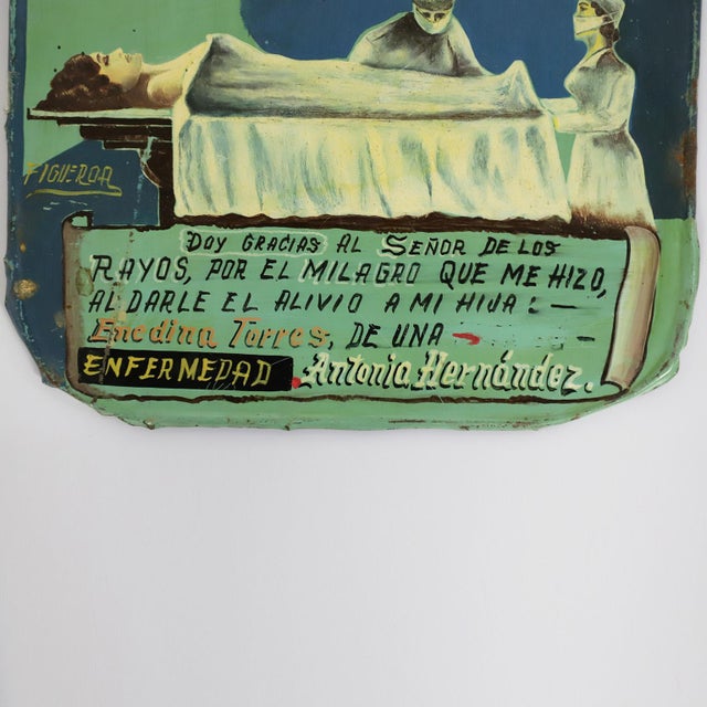 1960s Original Mexican Retablo "Exvotos" Oil on Tin For Sale - Image 6 of 17