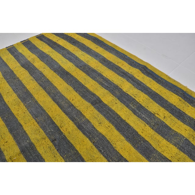 Yellow Oushak Neutral Vintage Stripe Kilim Rug For Sale - Image 8 of 9