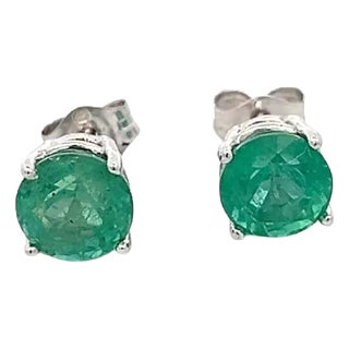 Natural Emerald Stud Earrings 14k White Gold 1.93 Carats Certified For Sale