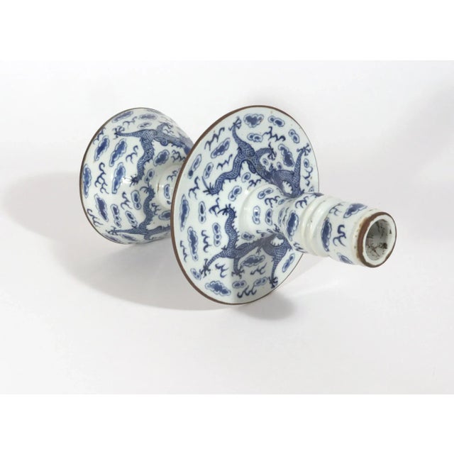 Chinese Chinese Export Porcelain Underglaze Blue Pair of Candlesticks For Sale - Image 3 of 6