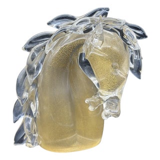 Horse Head Sculpture in Sommerso Glass and Gold by Archimede Seguso, Murano, 1950s For Sale