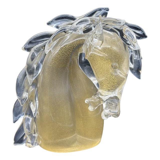 Horse Head Sculpture in Sommerso Glass and Gold by Archimede Seguso, Murano, 1950s For Sale
